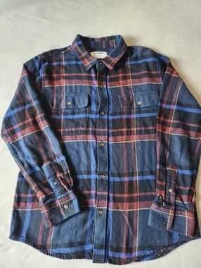 Old Navy Boy's Burgundy & Blue Plaid Button-Up Flannel Shirt
